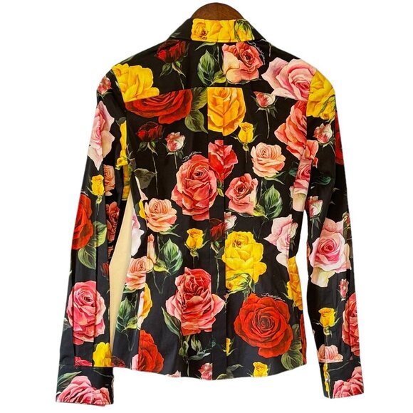 Dolce & Gabbana Fitted Long Sleeve Shirt Black Roses Print Handmade in Italy - Picture 7 of 11
